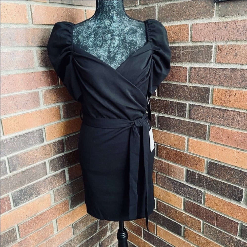 Max & Ash Black Wrap Puff Sleeve Dress - Picture 4 of 8